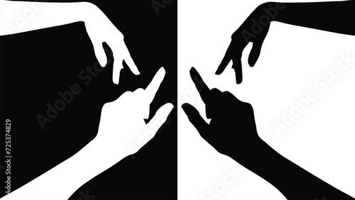 set of hand silhouettes isolated on white and black background, Vector collection of human hands of different gestures, hands gesturing black, Black hands silhouettes, vector illustration