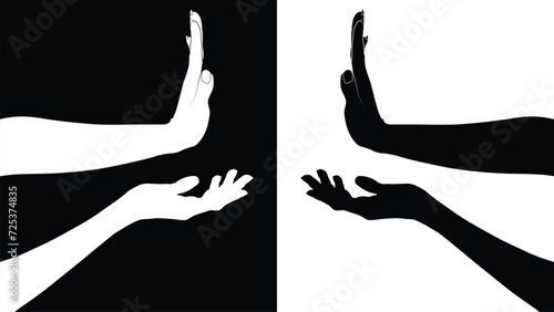 Billede på lærred set of hand silhouettes isolated on white and black background, Vector collectio