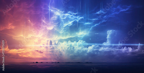 A wallpaper with multicolored clouds featuring shades of violet and blue, generative AI