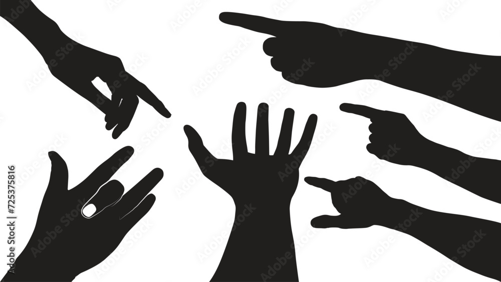 set of hand silhouettes isolated on white, Vector collection of human hands of different gestures, hands gesturing black, Black hands silhouettes, vector illustration set of hand silhouettes isolated on white, Vector collection of human hands of different gestures, hands gesturing black, Black hands silhouettes, vector illustration