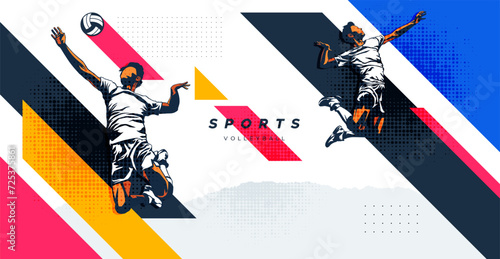 Banner template for volleyball match background. Sports athlete silhouette elements. Design with the concept of celebrating National Sports Day. World sports celebration. Not AI
