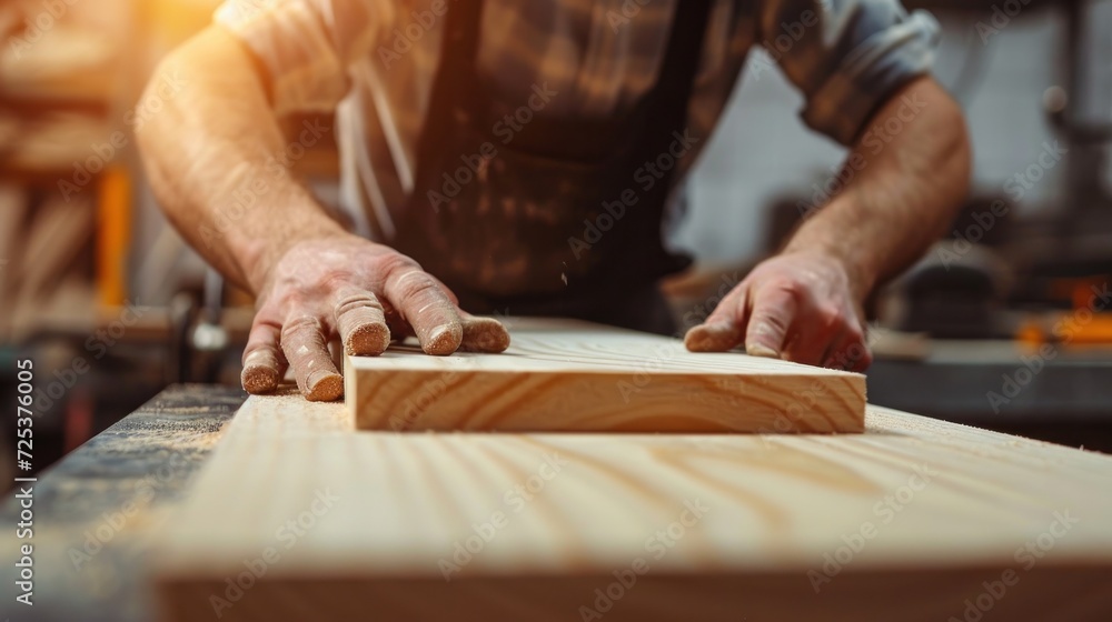 man owner a small furniture business is preparing wood for production. carpenter male is adjust wood to the desired size. architect, designer, Built-in, professional wood, craftsman, workshop.. man owner a small furniture business is preparing wood for production. carpenter male is adjust wood to the desired size. architect, designer, Built-in, professional wood, craftsman, workshop..