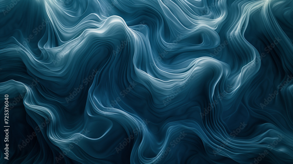Obraz premium Wallpaper Featuring Heavily Draped, Lightly Translucent Fabric in a Bluish-Grey Hue, Skillfully Capturing the Play of Folds and Conveying a Sense of Volume and Elegance