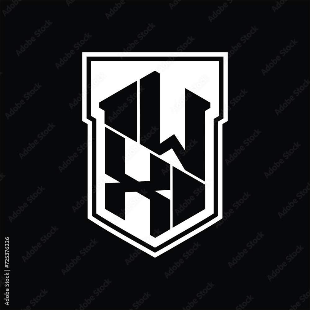 WX Logo monogram hexagon geometric up and down inside shield isolated style design template WX Logo monogram hexagon geometric up and down inside shield isolated style design template