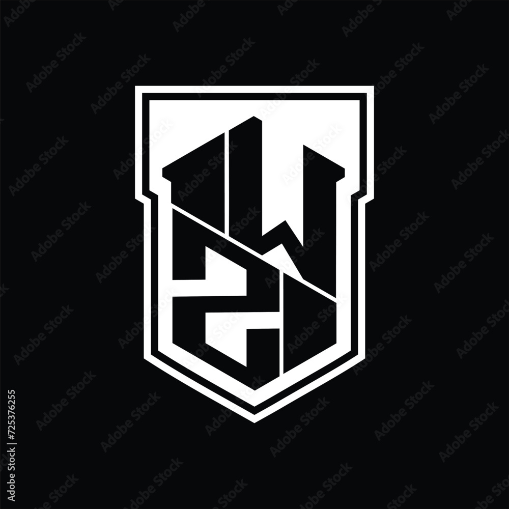 WZ Logo monogram hexagon geometric up and down inside shield isolated style design template WZ Logo monogram hexagon geometric up and down inside shield isolated style design template