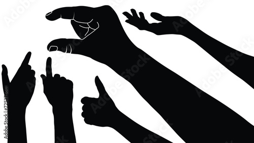 set of hand silhouettes isolated on white, Vector collection of human hands of different gestures, hands gesturing black, Black hands silhouettes, vector illustration
