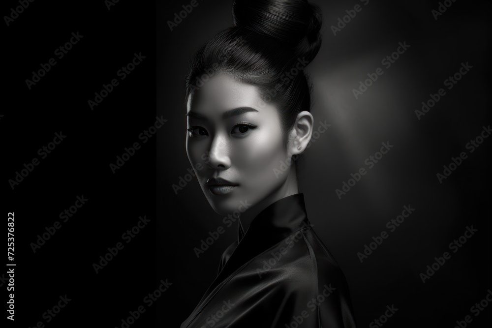 black and white portrait of beautiful asian woman fashion in studio black and white portrait of beautiful asian woman fashion in studio