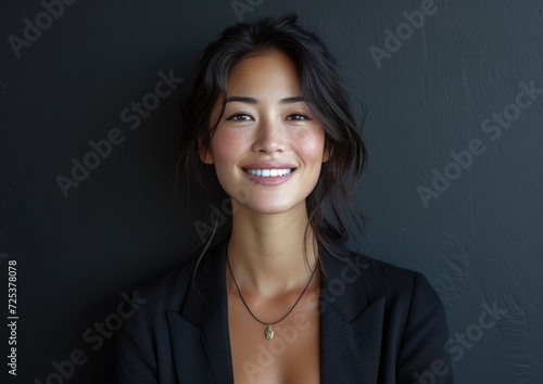 businesswoman, happy smiling female, wearing suit, light clean background