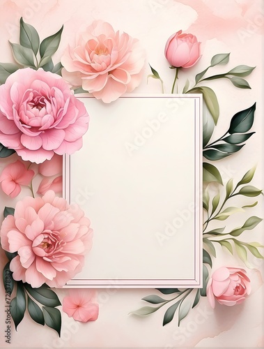 Wallpaper Mural card with roses, pink rose frame, empty flowers template,  Torontodigital.ca