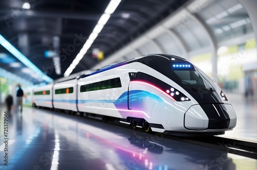 new modren technology sleek train, smart technology train smart futuristic train