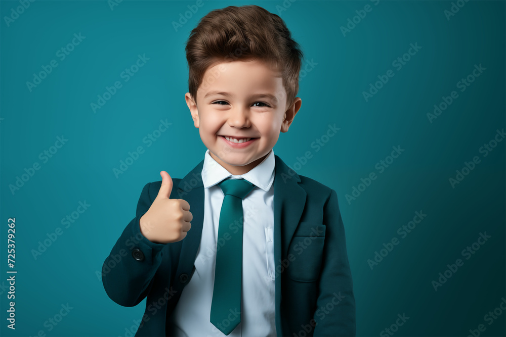 A cheerful white boy gives a thumbs-up in a minimalist school setting, featuring dark teal and light blue tones, functional aesthetics, and on-the-phonecore vibes. A cheerful white boy gives a thumbs-up in a minimalist school setting, featuring dark teal and light blue tones, functional aesthetics, and on-the-phonecore vibes.