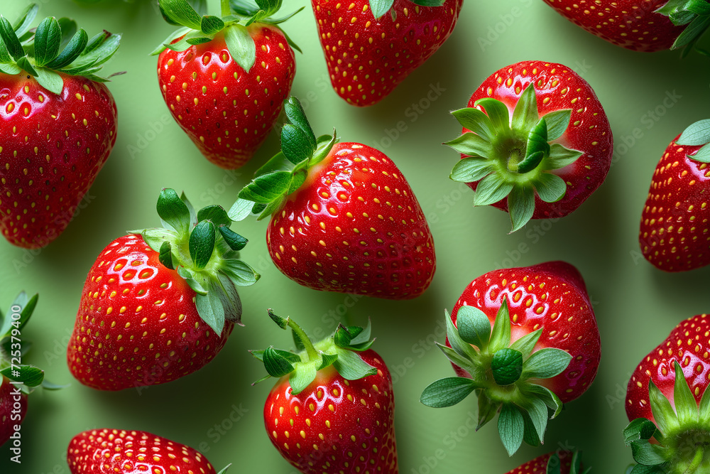 Strawberry pattern on a green background Strawberry pattern on a green background