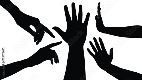 set of hand silhouettes isolated on white, Vector collection of human hands of different gestures, hands gesturing black, Black hands silhouettes, vector illustration