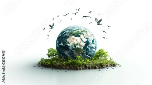 Concept of World Earth Day and Nature Protection. Realistic image of the earth with animals and plants.