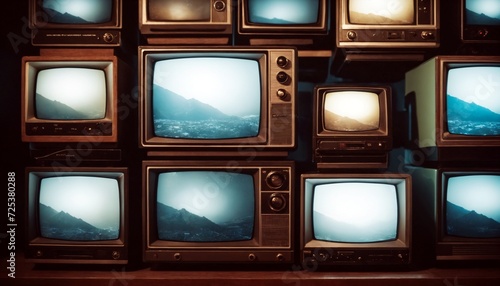 Vintage Retro Televisions Stacked Together