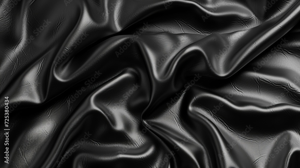 A solid black background is made of smooth black material, resembling abstract black leather.