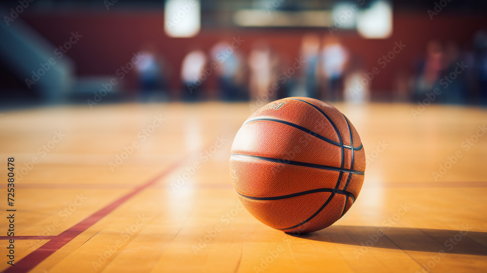Obraz premium The basketball ball is on the basketball court as a healthy sport. Ai generate.