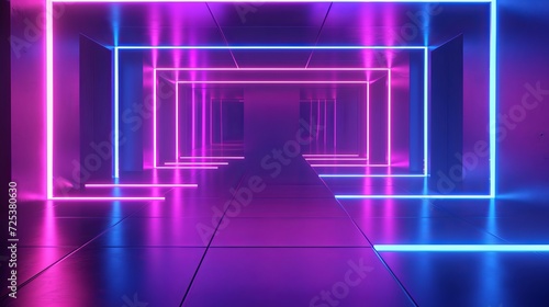 A hallway with neon lights creates a futuristic room background.