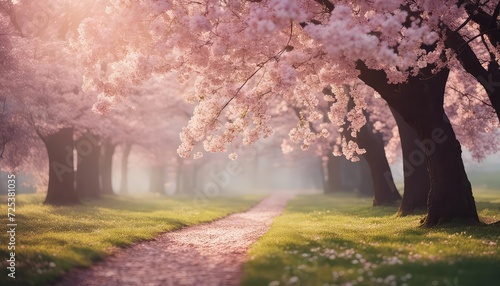 cherry blossom orchard, trees, pathway, photography backdrop, wedding backdrop, photoshop overlay, #725381035