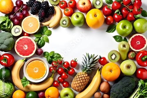 healthy food for vegan lunch  Superfoods  top view image of vegetables and fruits for health with copy space for text.