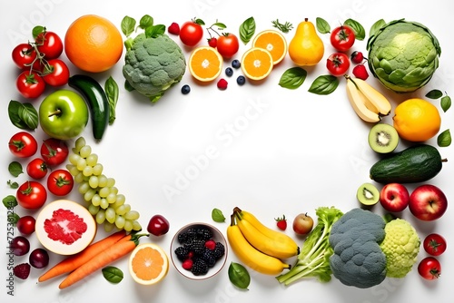 healthy food for vegan lunch  Superfoods  top view image of vegetables and fruits for health with copy space for text.