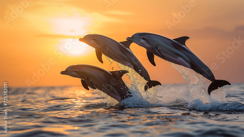 Dolphins jump. 