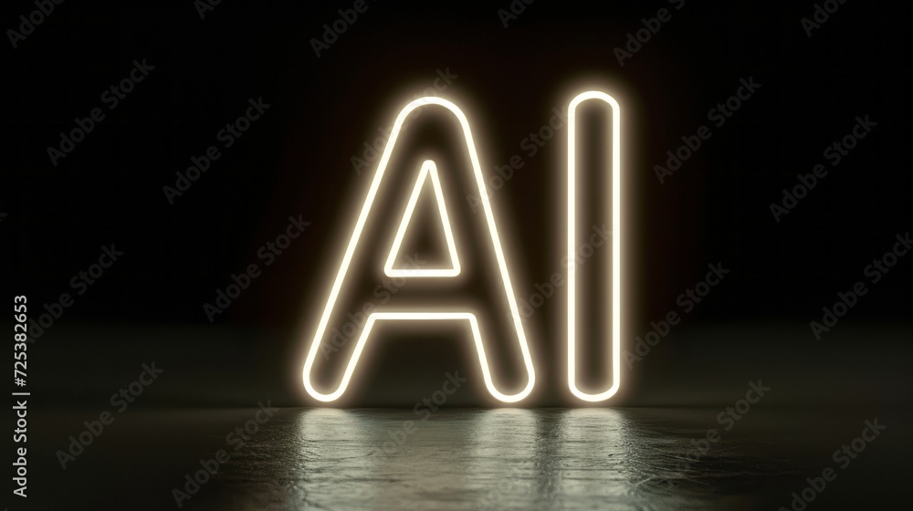 A neon sign on a table represents a logo or an icon for an app, indicating AI and the coming singularity. A neon sign on a table represents a logo or an icon for an app, indicating AI and the coming singularity.