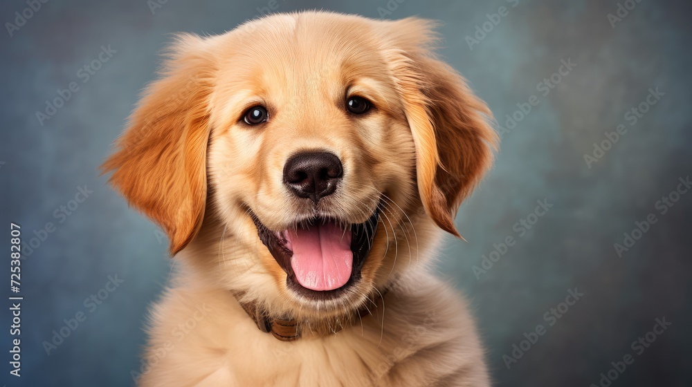 Joyful Golden Retriever Puppy with a Playful Smile Portrait - Generative AI Joyful Golden Retriever Puppy with a Playful Smile Portrait - Generative AI