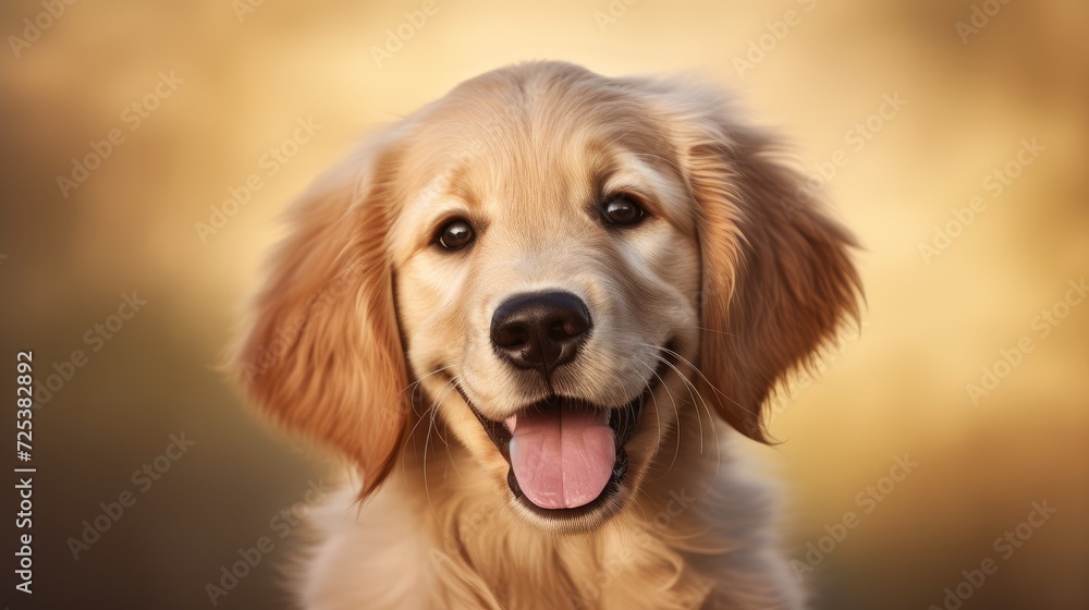 Fototapeta premium Radiant Golden Retriever Puppy Basking in Sunlight Portrait - Generative AI