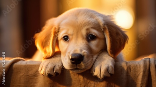Restful Golden Retriever Puppy Enjoying Home s Warmth - Generative AI