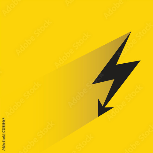 thunder bolt symbol with shadow on yellow background