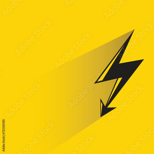 thunder bolt symbol with shadow on yellow background