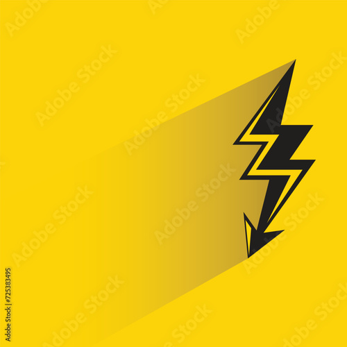 thunder bolt symbol with shadow on yellow background