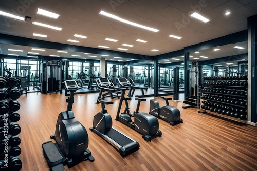 Modern gym interior with sport and fitness equipment