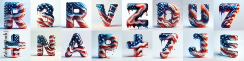 US flag glass 3D Lettering Typeface. AI generated illustration