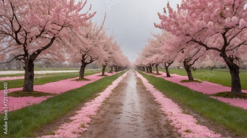 cherry blossom orchard  trees  pathway  photography backdrop  wedding backdrop  photoshop overlay 