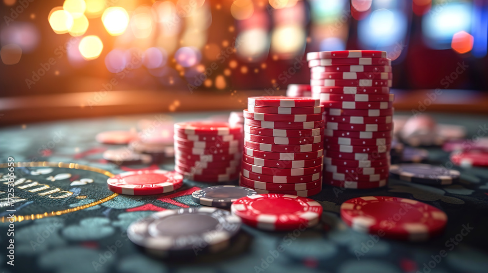 Close-Up of Casino Tokens and Cards on a Table With Blurred Background Close-Up of Casino Tokens and Cards on a Table With Blurred Background