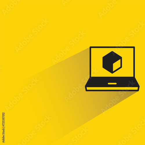 laptop and cube icon with shadow on yellow background
