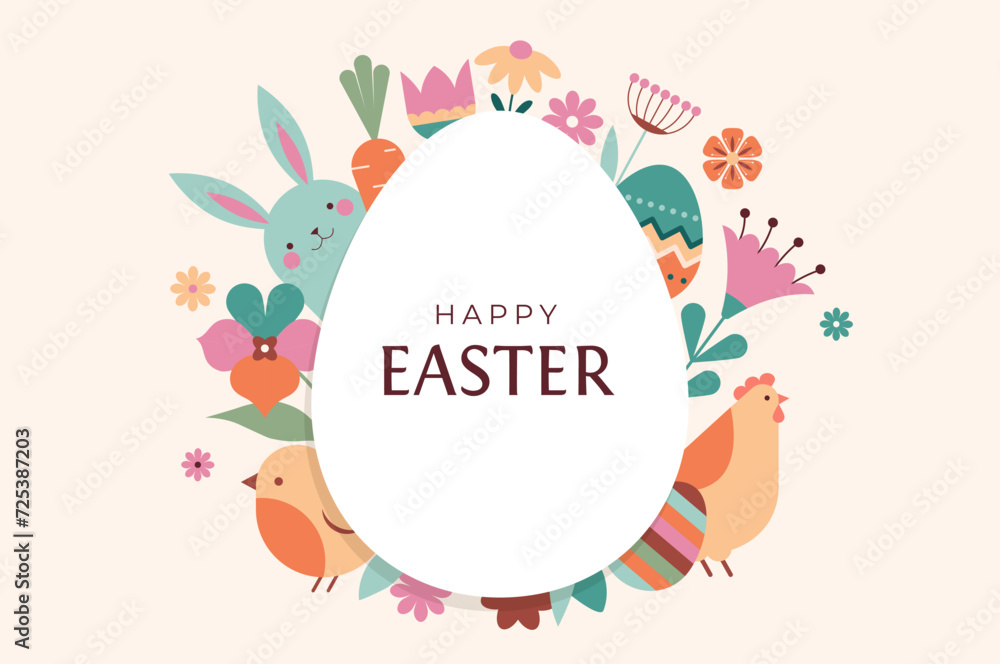 Happy Easter floral background, Easter egg card, framed banner design