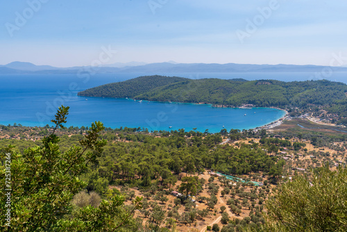 amazing view of Datca, Mugla. Paradise bay; blue sea and green tree forest