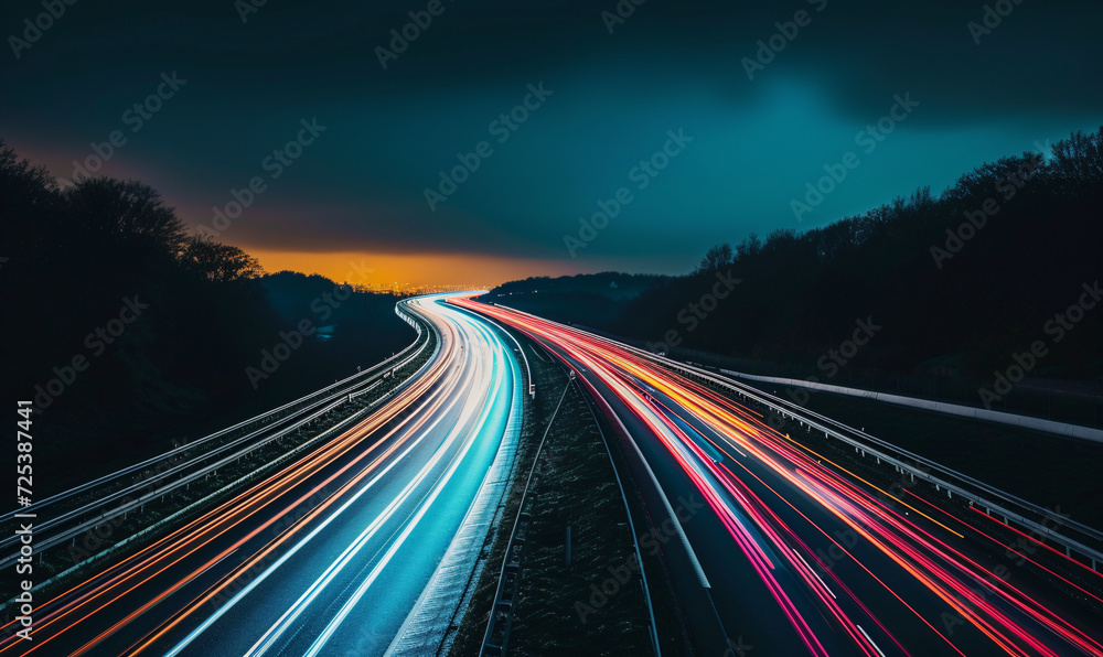Long Exposure Night Highway with Light Trails