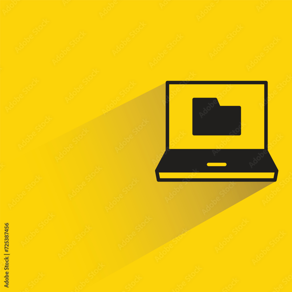 laptop and folder icon with shadow on yellow background