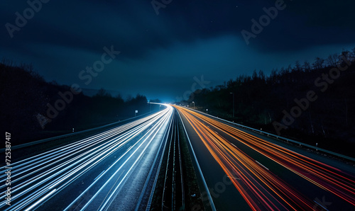 Long Exposure Night Highway with Light Trails
