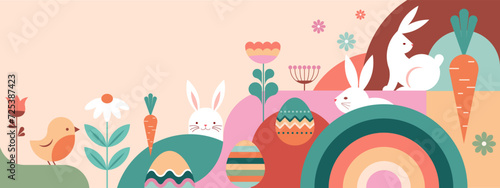 Happy Easter geometric background, Easter card, banner design photo