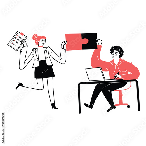 Illustration jigsaw puzzle pieces symbol of teamwork. Problem-solving, business challenge business connection jigsaw puzzle, partnership concept.