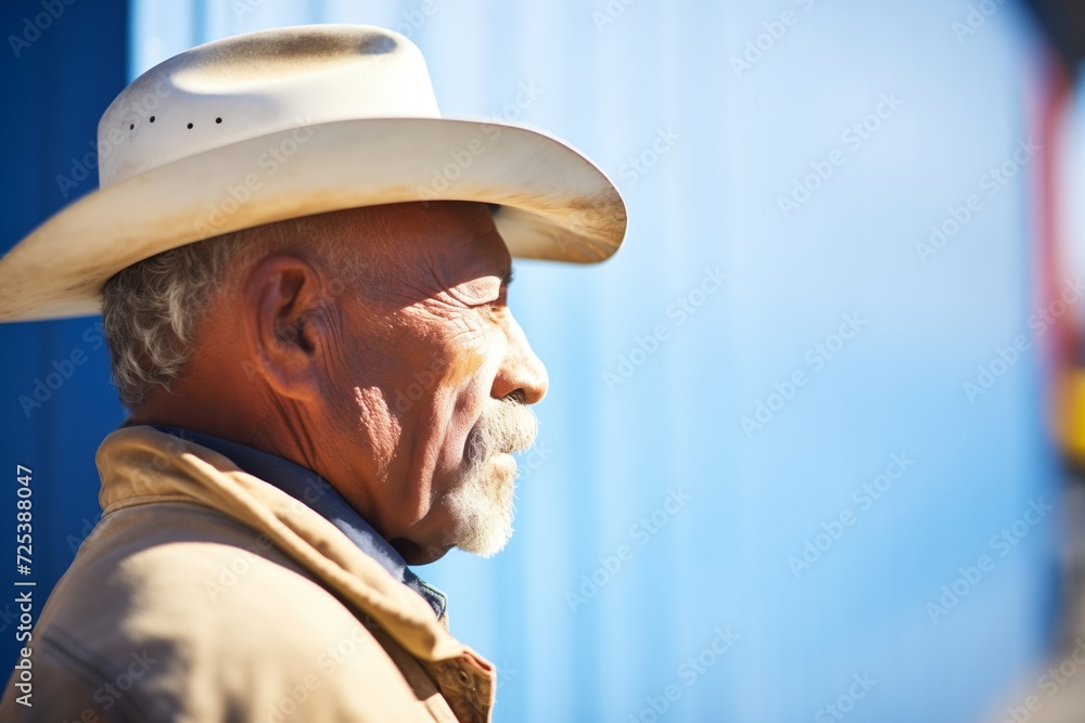 profile of a cowboy with a long shadow at midday profile of a cowboy with a long shadow at midday