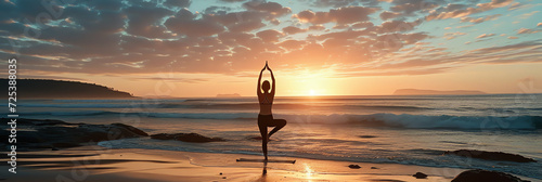 yoga on the beach, AI generated photo