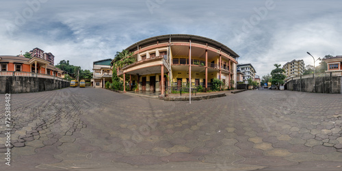 full seamless spherical hdr 360 panorama inside old houses in narrow courtyard or backyard of city bystreet in an indian town in equirectangular projection © hiv360
