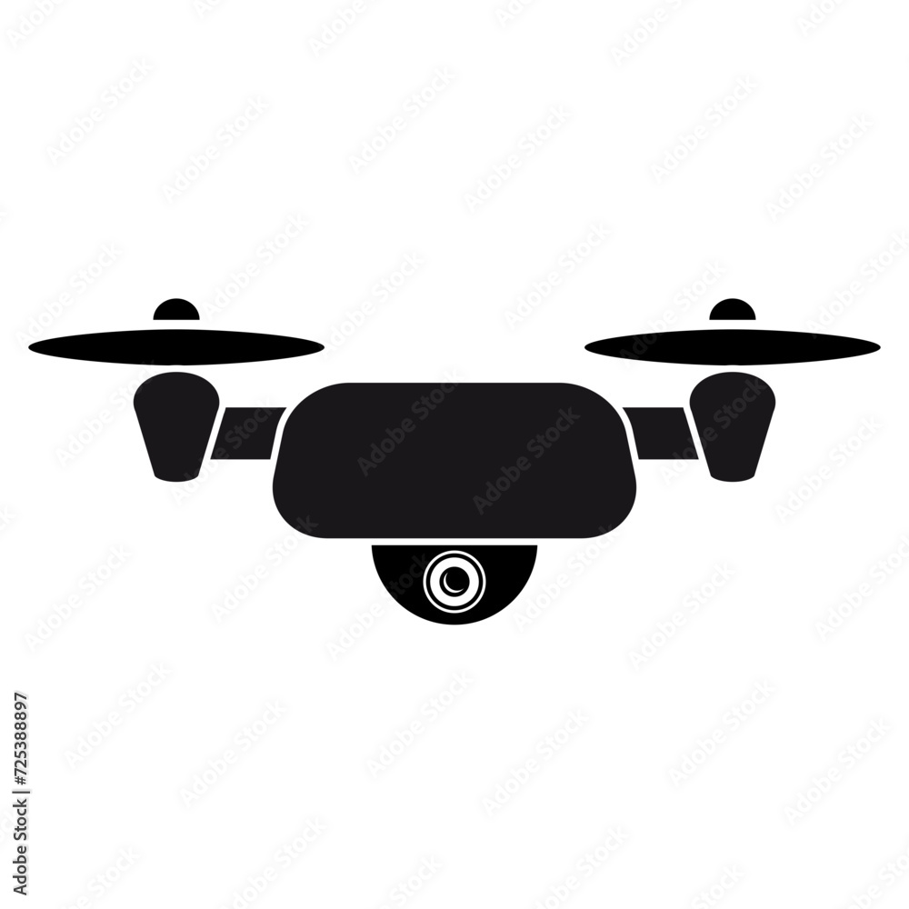 Icône d’un petit drone à hélices et caméra - pictogramme vectoriel, simple, noir et sans fond. Icône d’un petit drone à hélices et caméra - pictogramme vectoriel, simple, noir et sans fond.