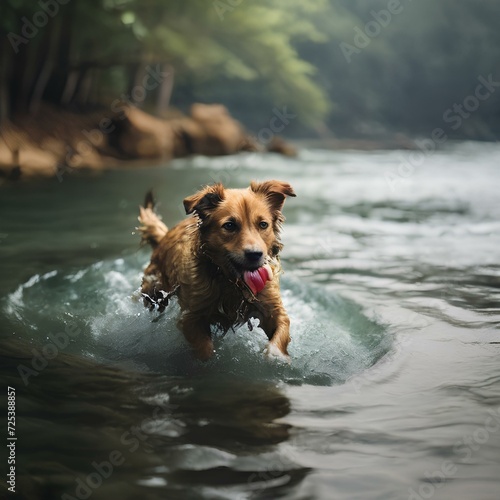 golden retriever running in the water